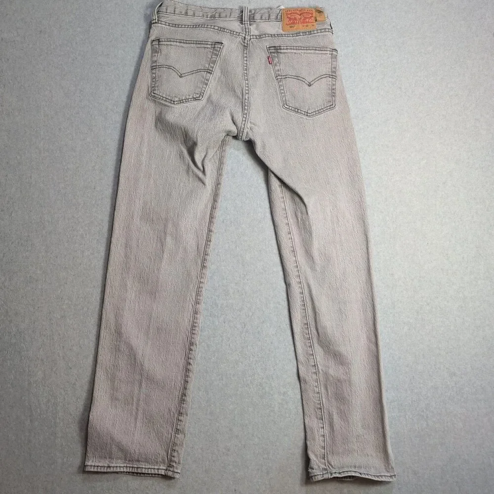 Levis 501 Jeans Mens 32x32 Gray Light Wash Straight Button Fly Regular Fit Denim